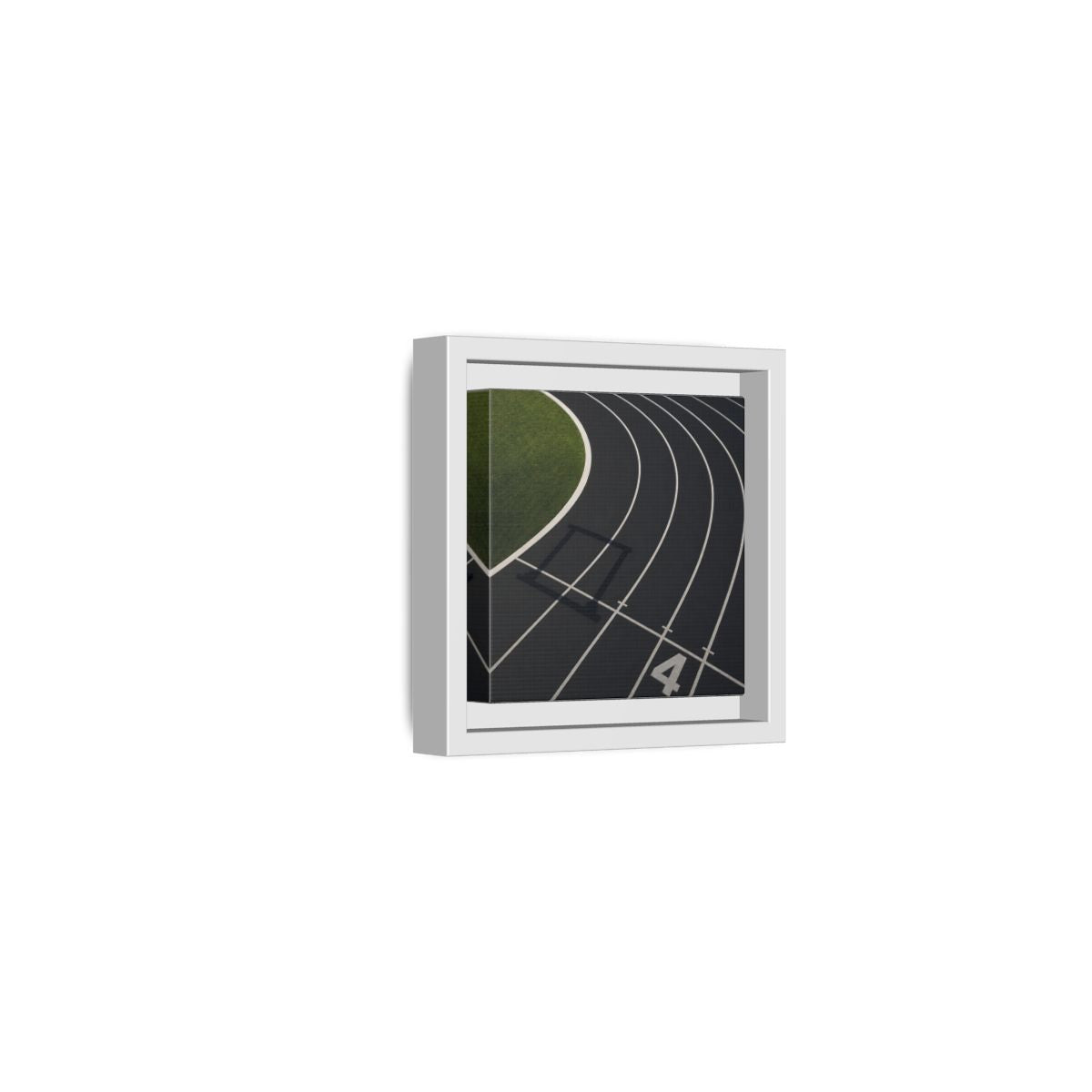 Side Mockup 22. Lane Four Track Curve shown as framed canvas print