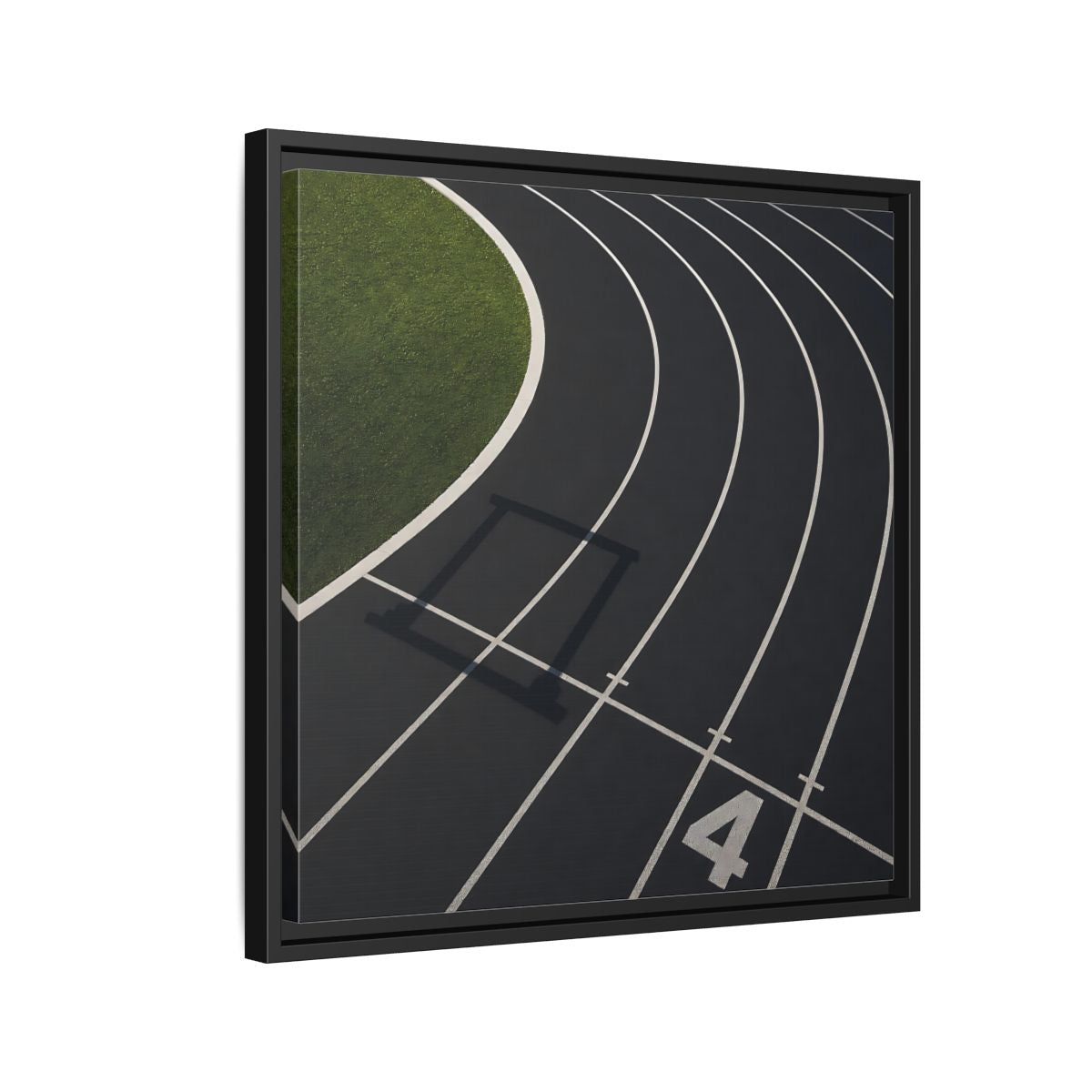 Side Mockup 12. Lane Four Track Curve shown as framed canvas print