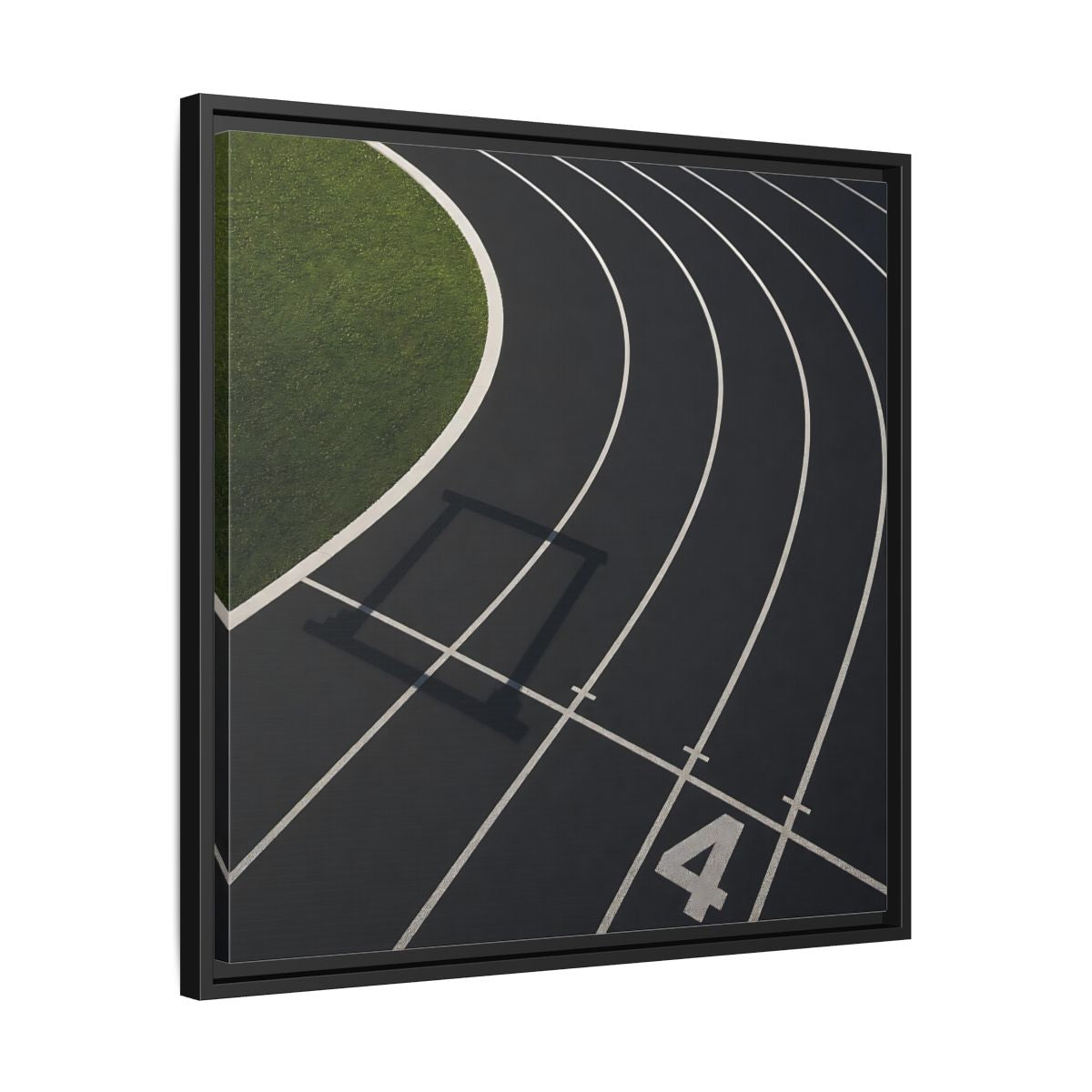 Side Mockup 31. Lane Four Track Curve shown as framed canvas print