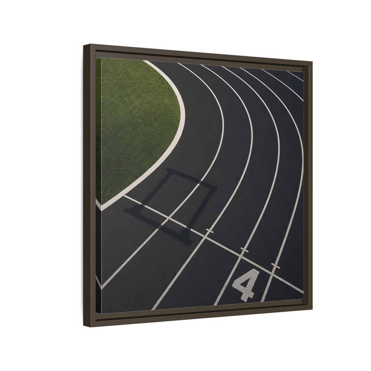 Side Mockup 11. Lane Four Track Curve shown as framed canvas print