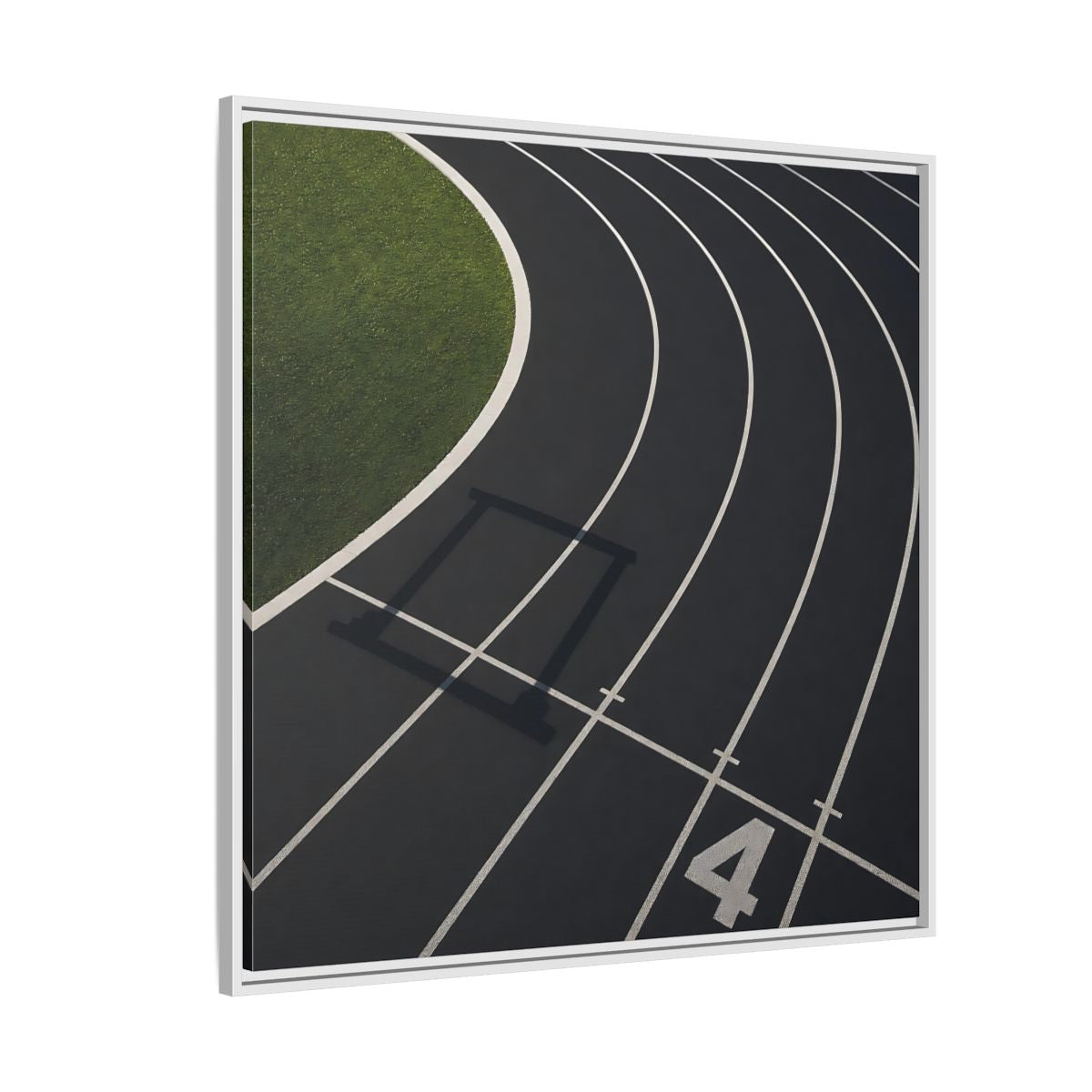 Side Mockup 4. Lane Four Track Curve shown as framed canvas print