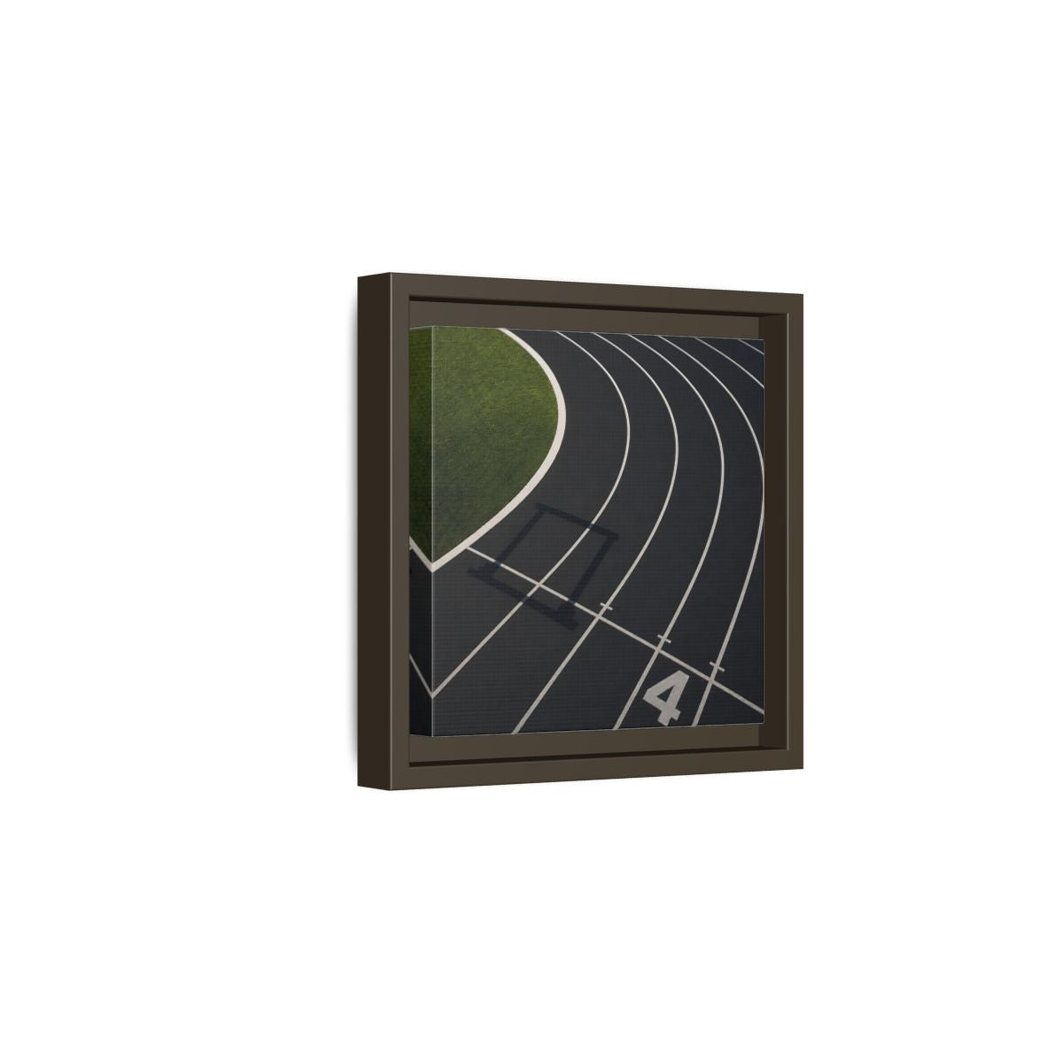Side Mockup 2. Lane Four Track Curve shown as framed canvas print