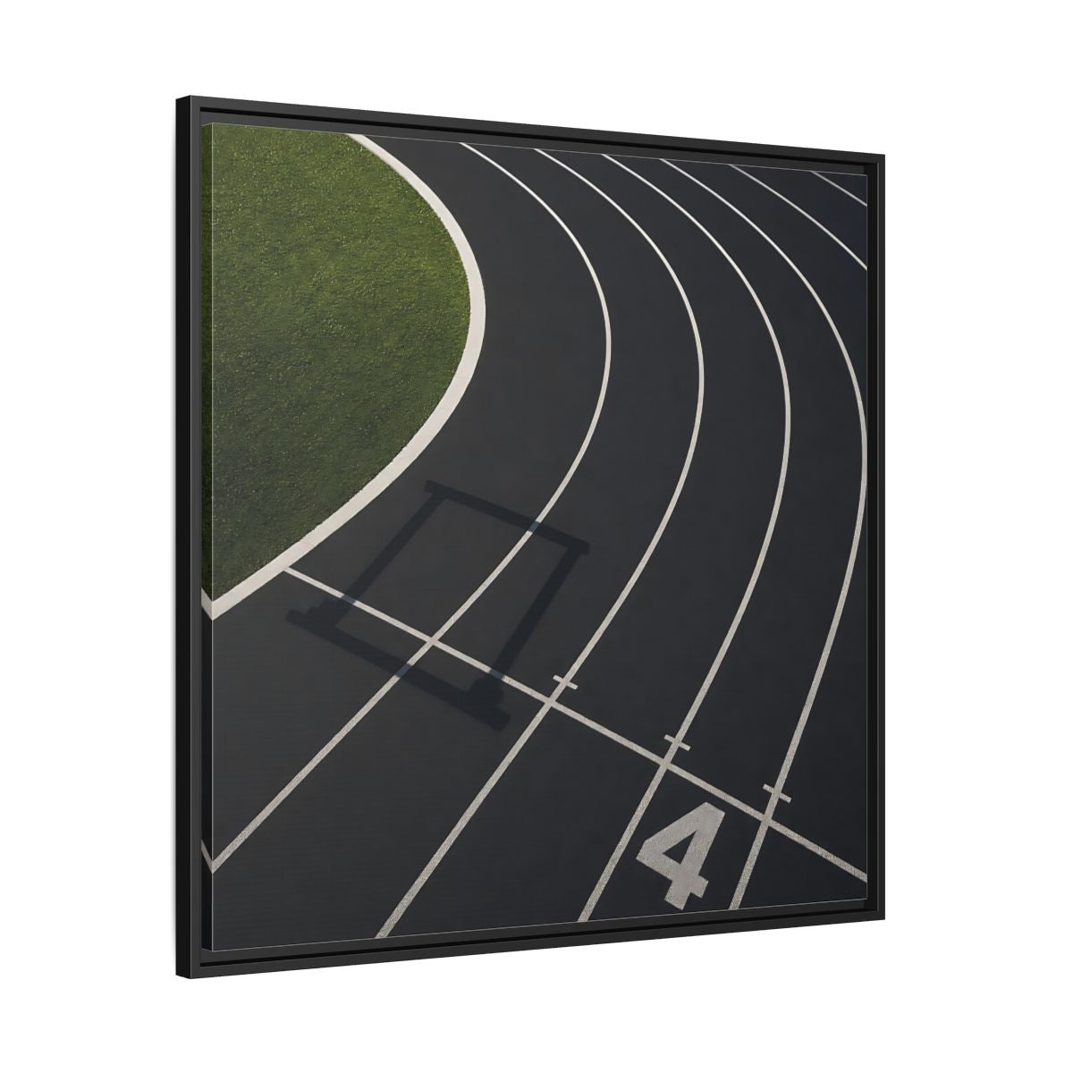 Side Mockup 30. Lane Four Track Curve shown as framed canvas print