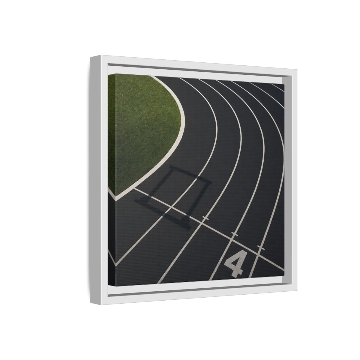 Side Mockup 16. Lane Four Track Curve shown as framed canvas print