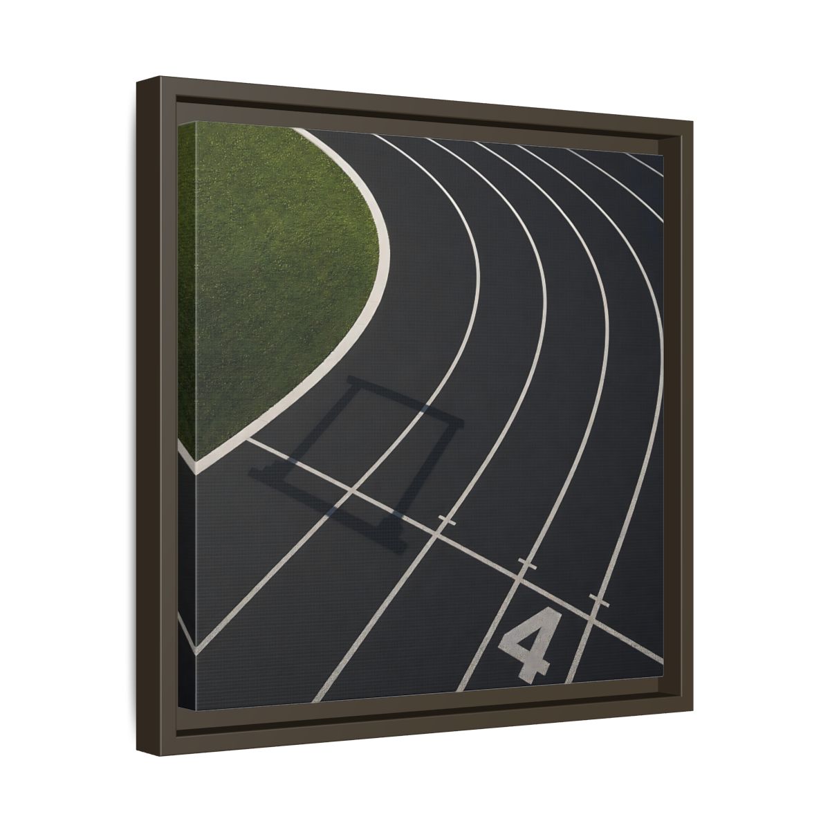 Side Mockup 29. Lane Four Track Curve shown as framed canvas print