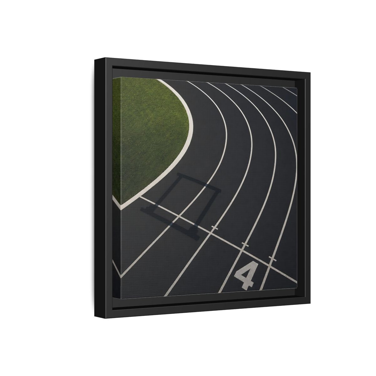 Side Mockup 18. Lane Four Track Curve shown as framed canvas print