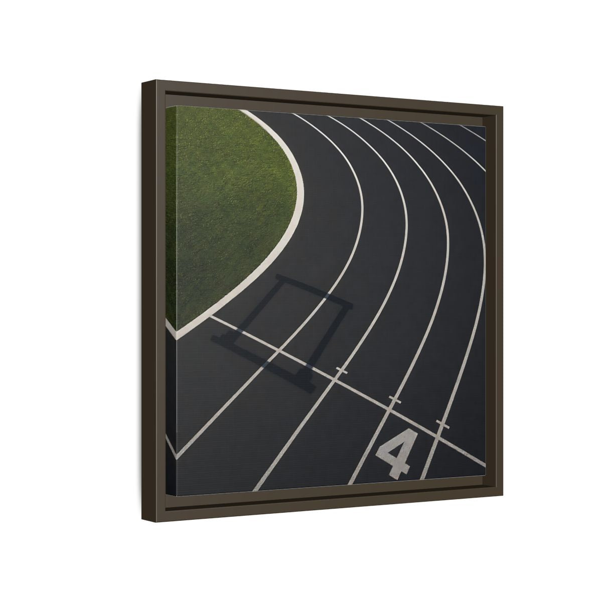 Side Mockup 14. Lane Four Track Curve shown as framed canvas print