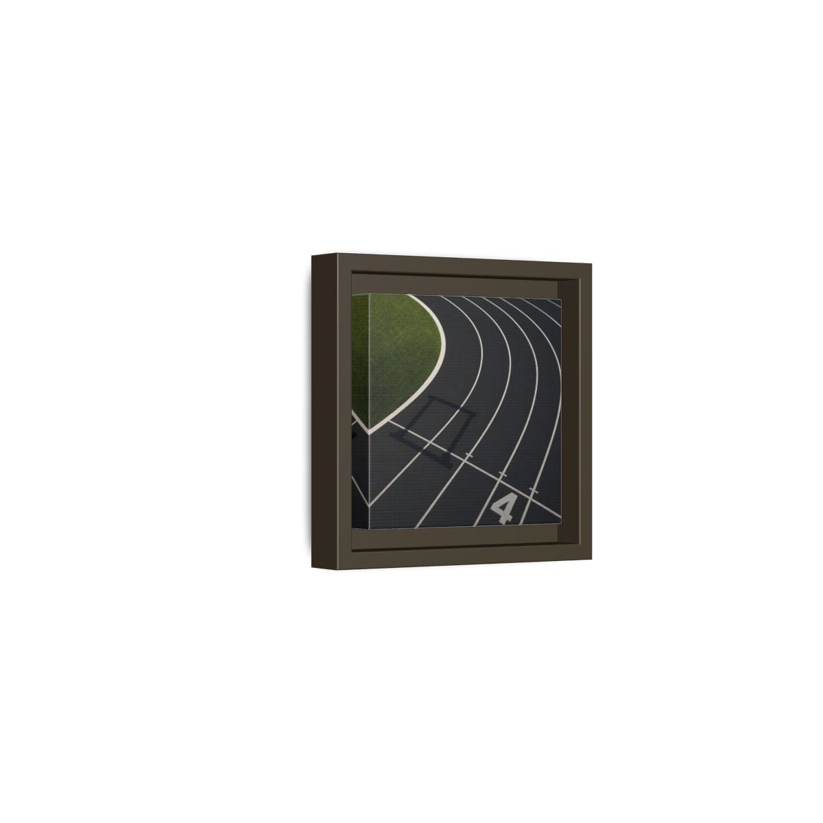 Side Mockup 23. Lane Four Track Curve shown as framed canvas print