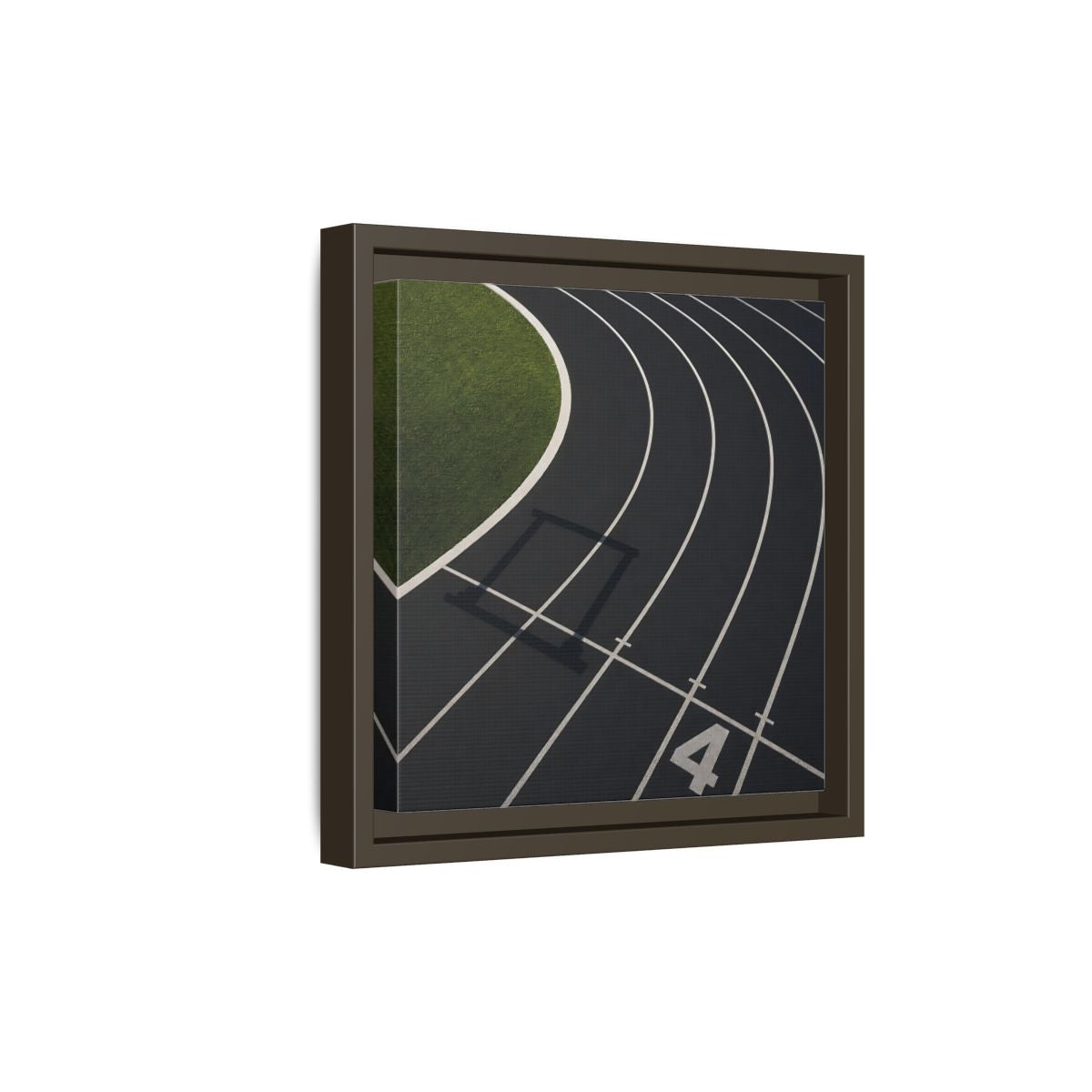 Side Mockup 20. Lane Four Track Curve shown as framed canvas print