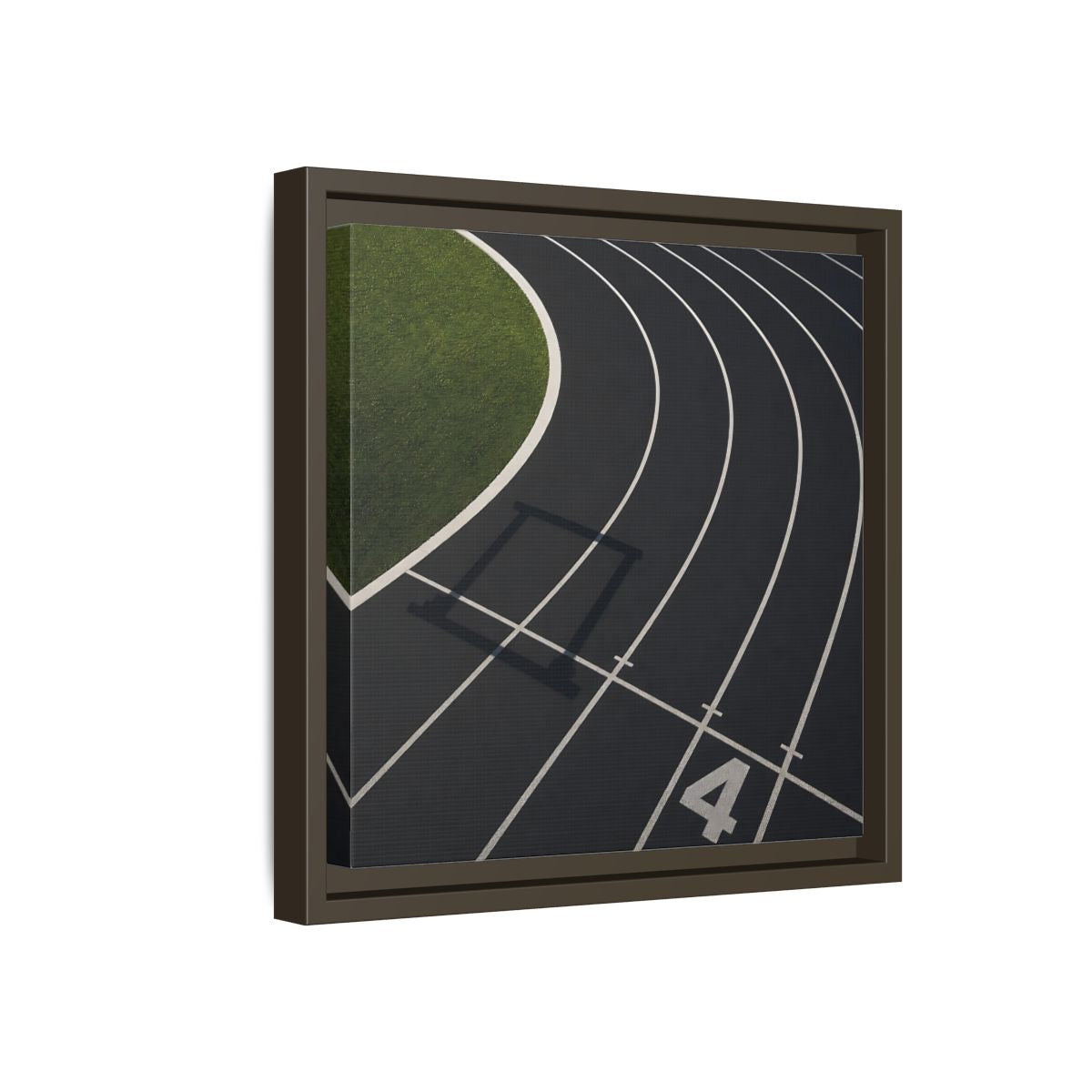 Side Mockup 17. Lane Four Track Curve shown as framed canvas print