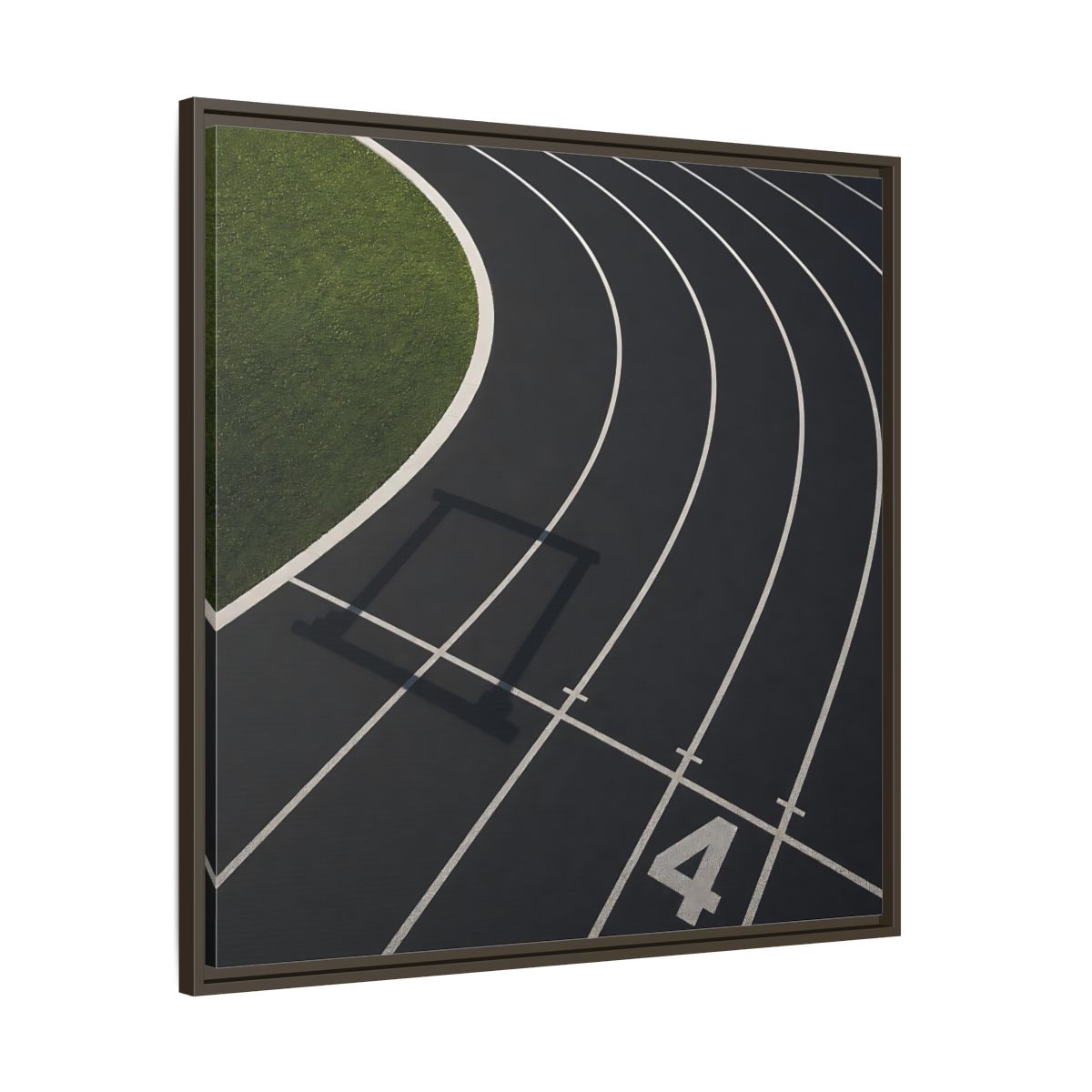 Main Mockup. Lane Four Track Curve shown as framed canvas print