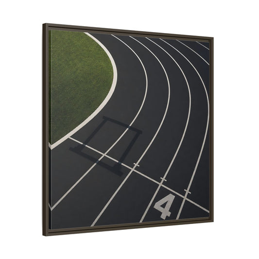 Main Mockup. Lane Four Track Curve shown as framed canvas print