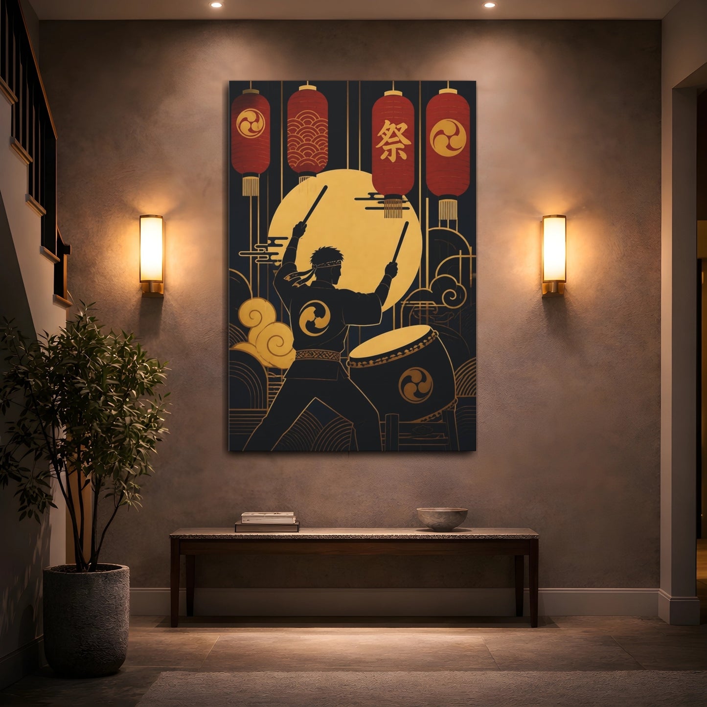 Mockup 2. Lantern Festival Drummer shown as canvas print