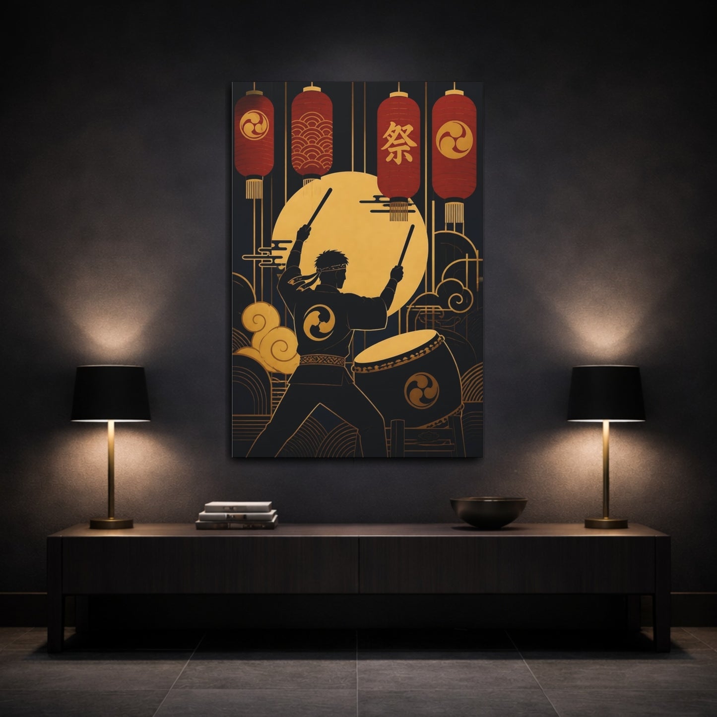 Mockup 3. Lantern Festival Drummer shown as canvas print
