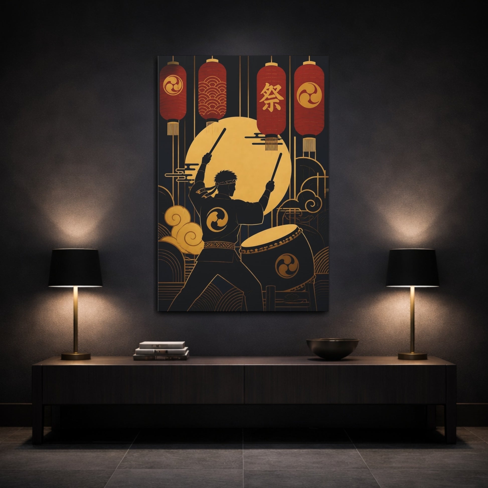 Mockup 3. Lantern Festival Drummer shown as canvas print