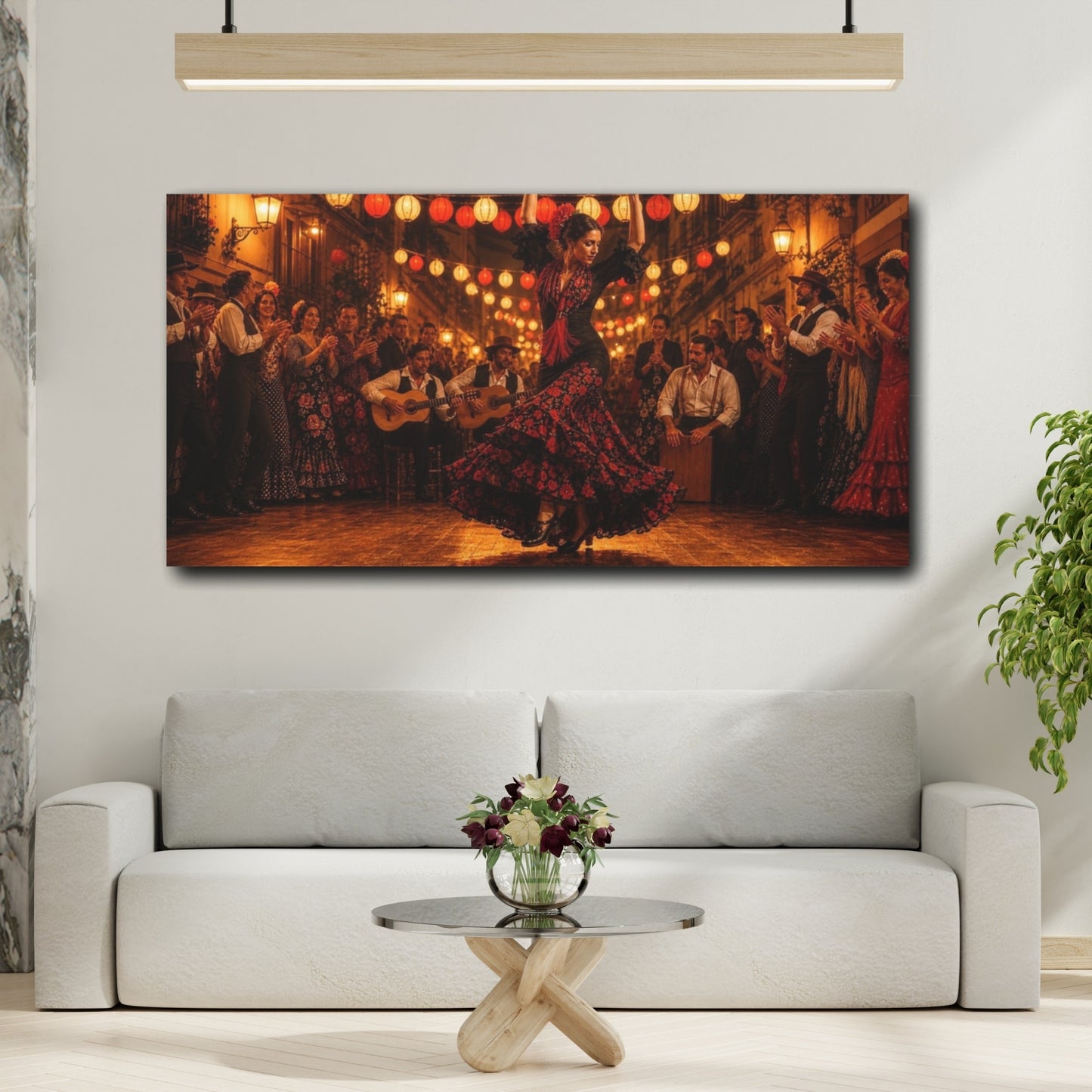 Mockup 2. Lantern-Lit Flamenco Night shown as canvas print