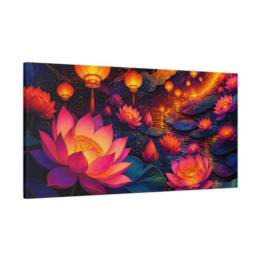 Main Mockup. Lantern Lit Lotus Bloom shown as canvas print