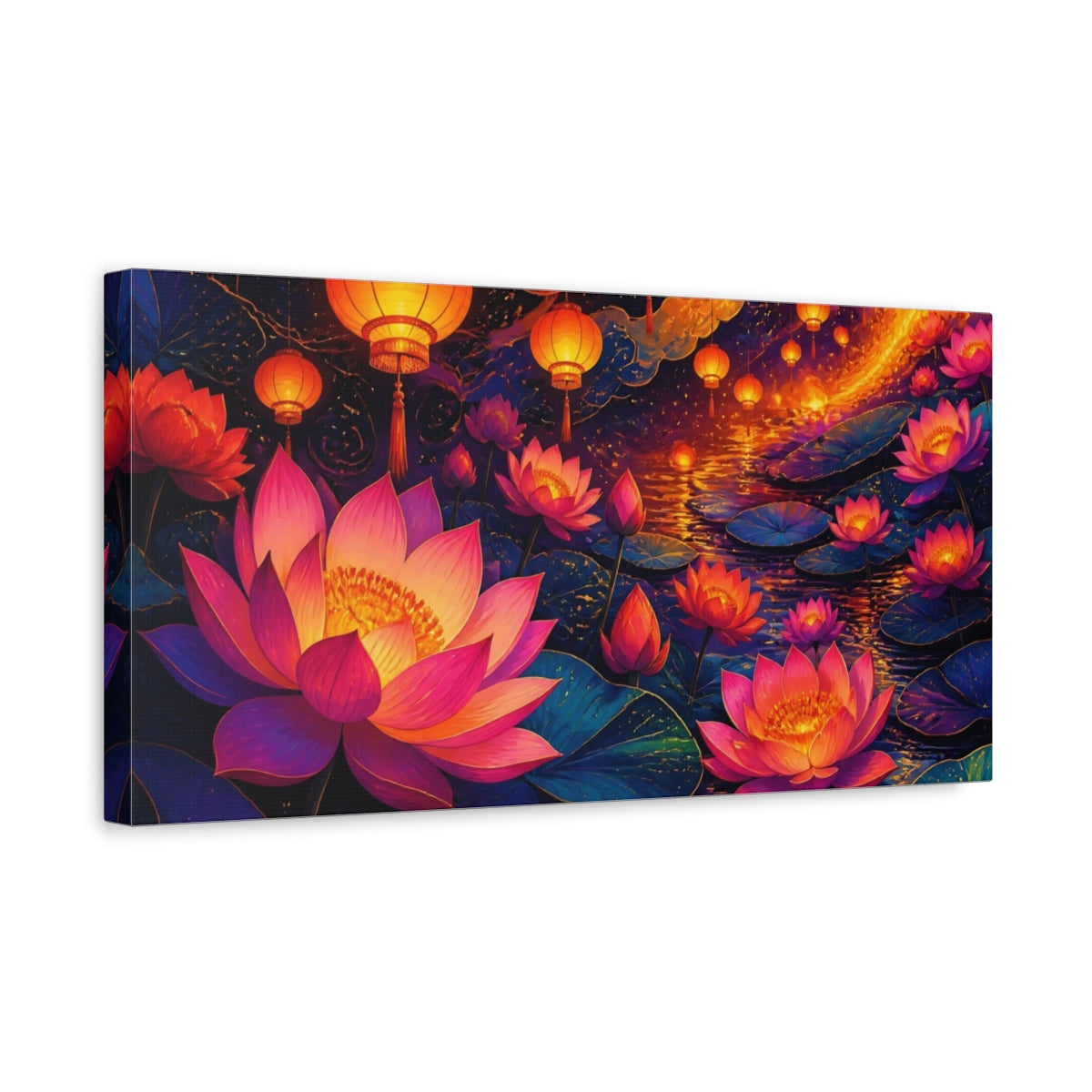 Side Mockup 3. Lantern Lit Lotus Bloom shown as canvas print