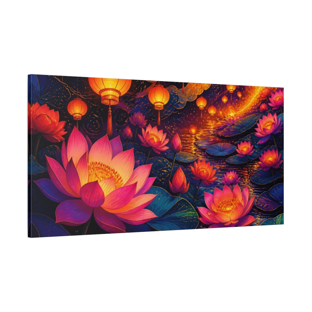 Side Mockup 2. Lantern Lit Lotus Bloom shown as canvas print