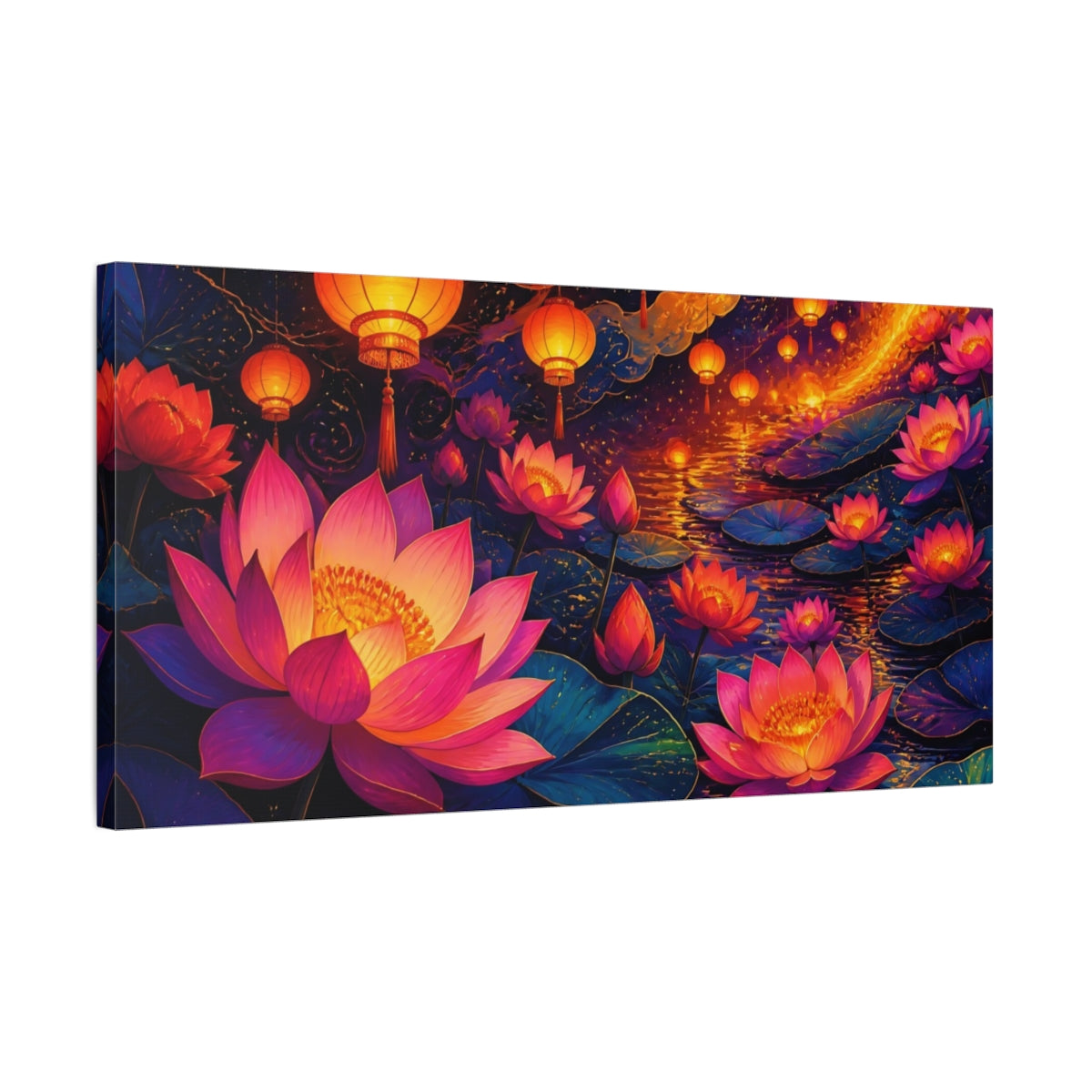 Side Mockup 1. Lantern Lit Lotus Bloom shown as canvas print