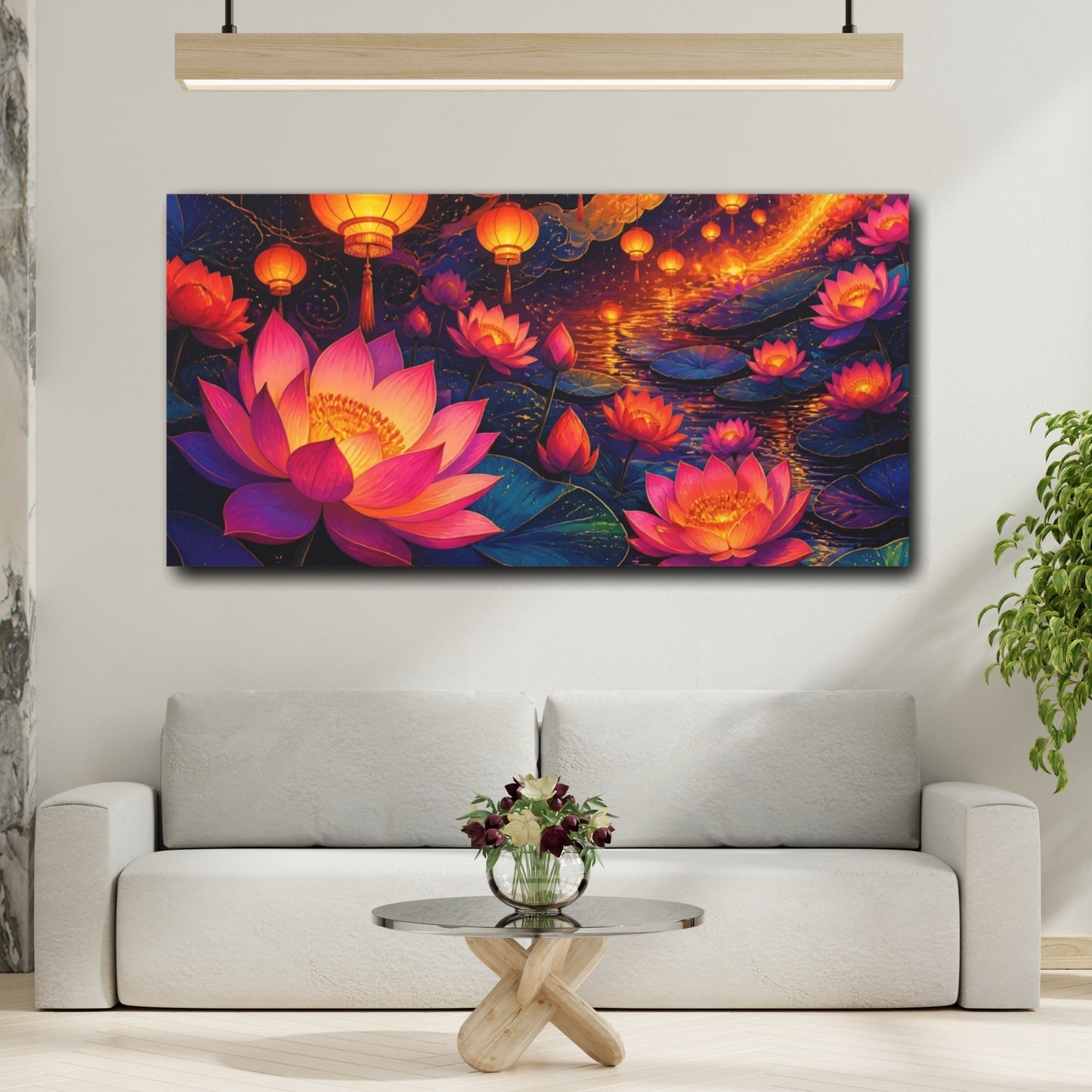 Mockup 2. Lantern Lit Lotus Bloom shown as canvas print