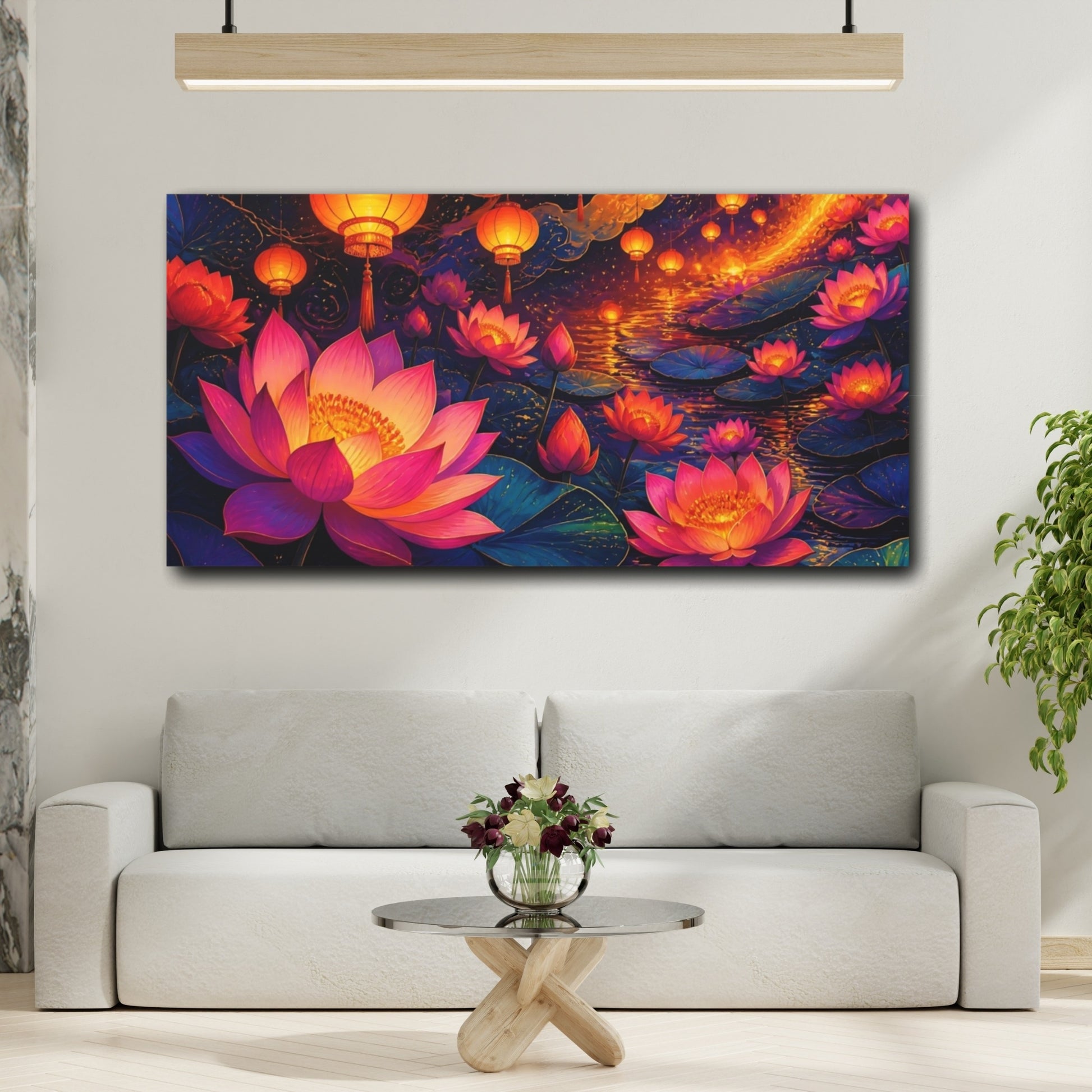 Mockup 2. Lantern Lit Lotus Bloom shown as canvas print