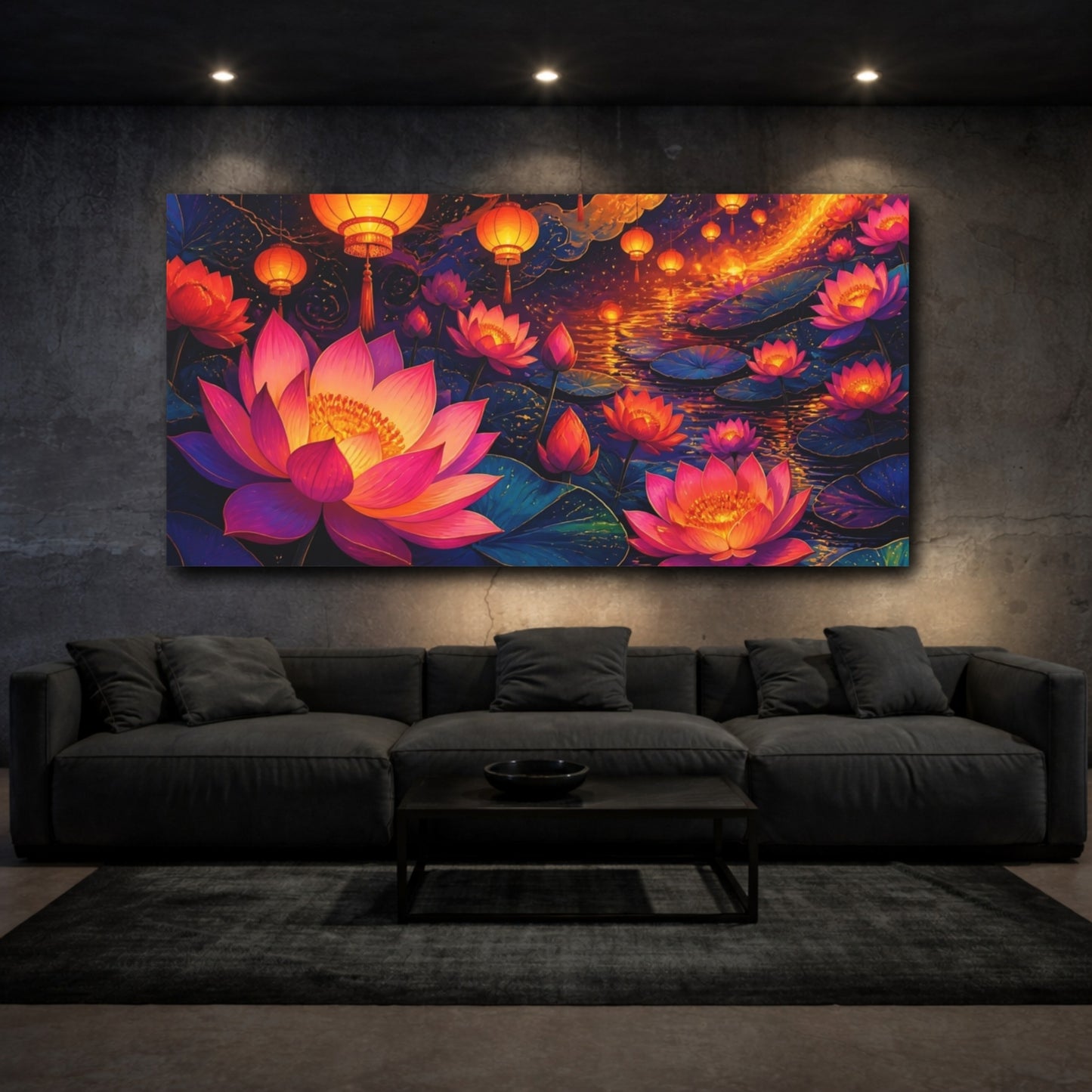 Mockup 3. Lantern Lit Lotus Bloom shown as canvas print