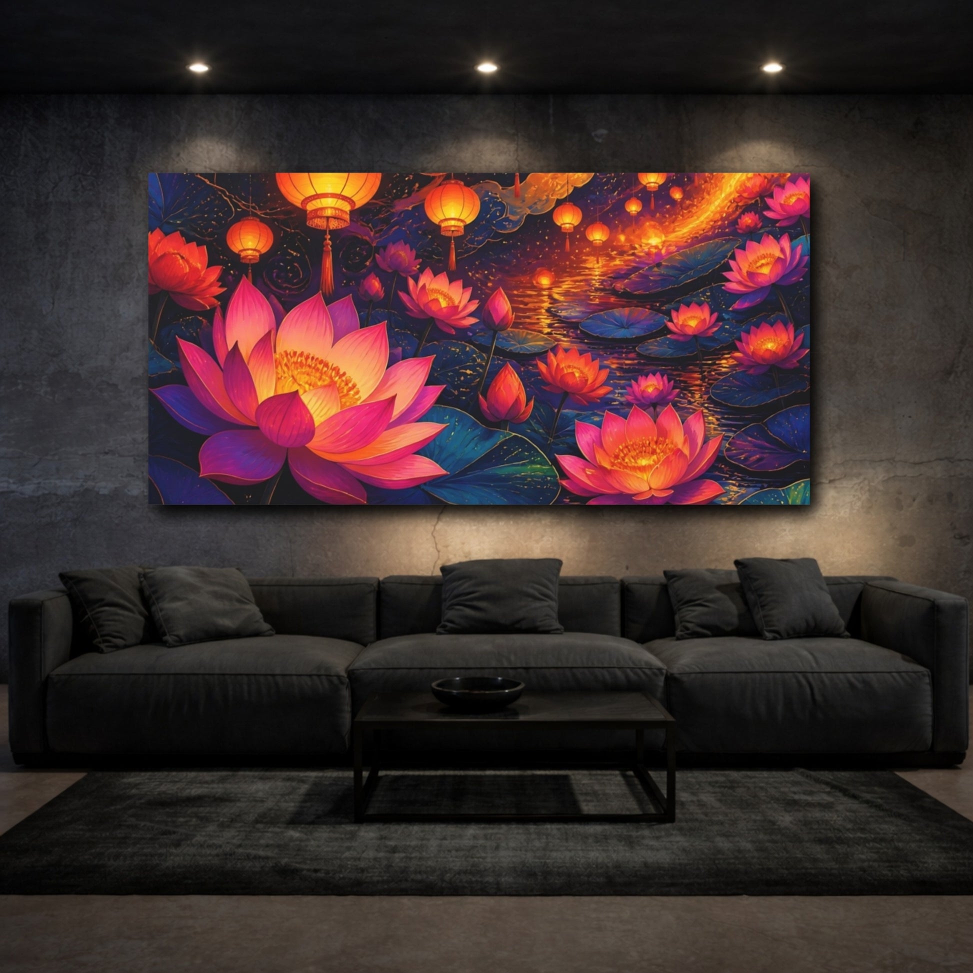 Mockup 3. Lantern Lit Lotus Bloom shown as canvas print