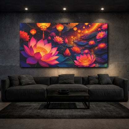 Mockup 3. Lantern Lit Lotus Bloom shown as canvas print