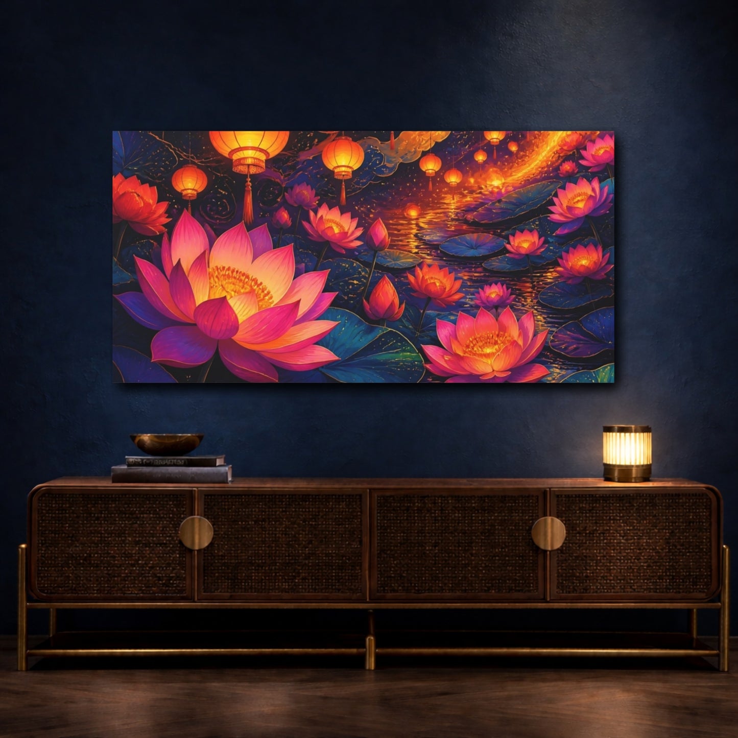 Mockup 4. Lantern Lit Lotus Bloom shown as canvas print