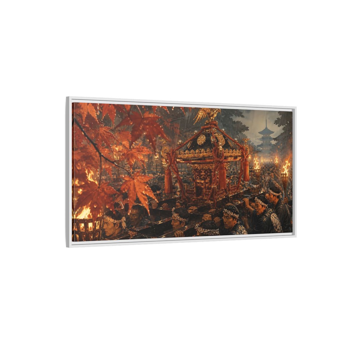 Side Mockup 3. Lantern-Lit Mikoshi Procession shown as framed canvas print