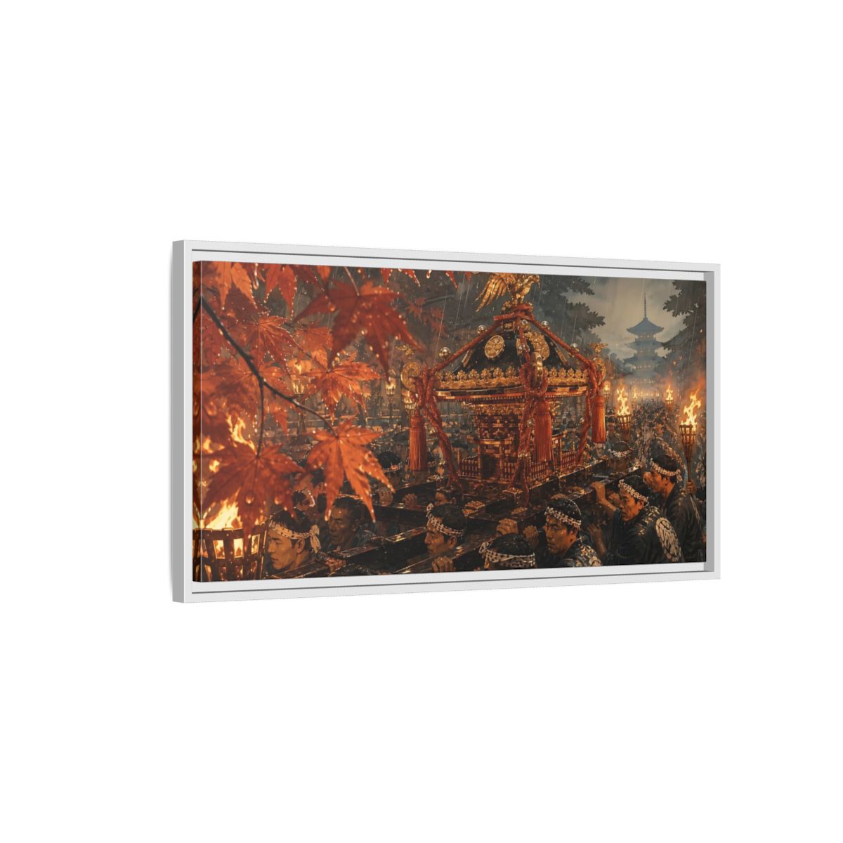 Side Mockup 1. Lantern-Lit Mikoshi Procession shown as framed canvas print