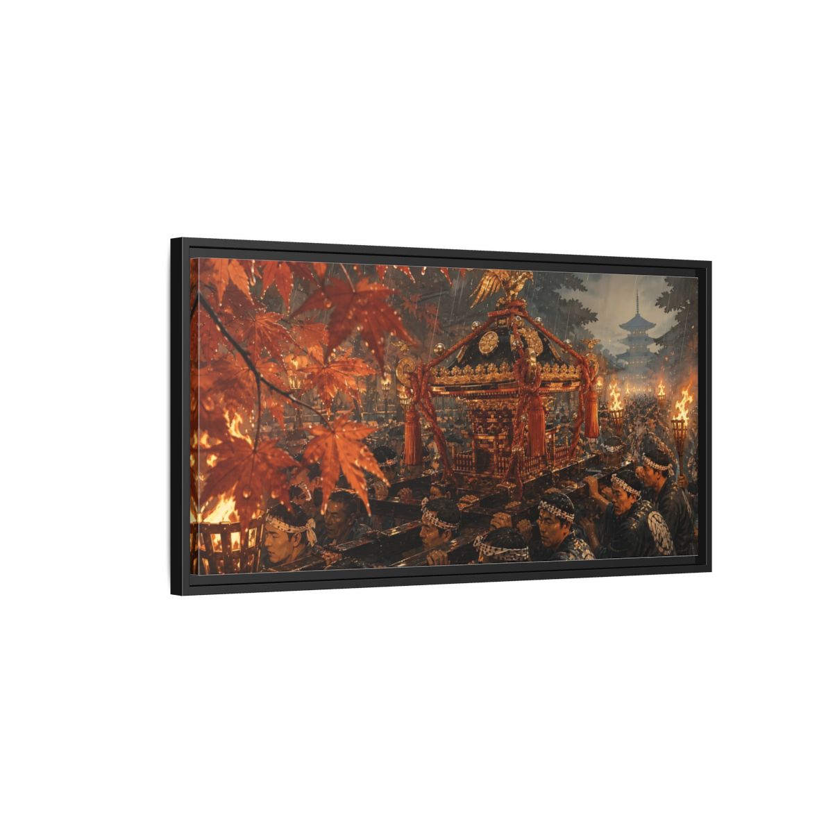 Side Mockup 2. Lantern-Lit Mikoshi Procession shown as framed canvas print