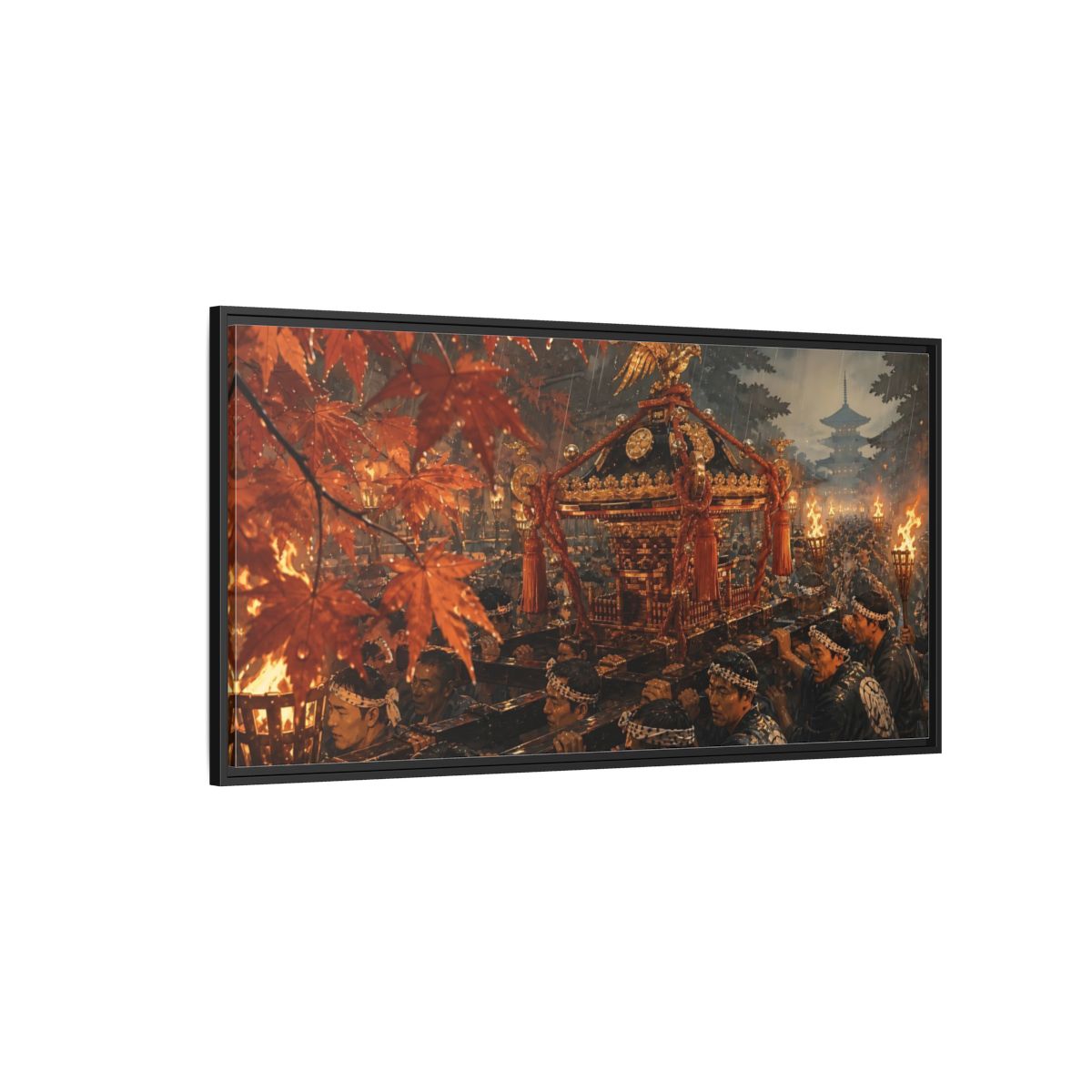 Side Mockup 5. Lantern-Lit Mikoshi Procession shown as framed canvas print