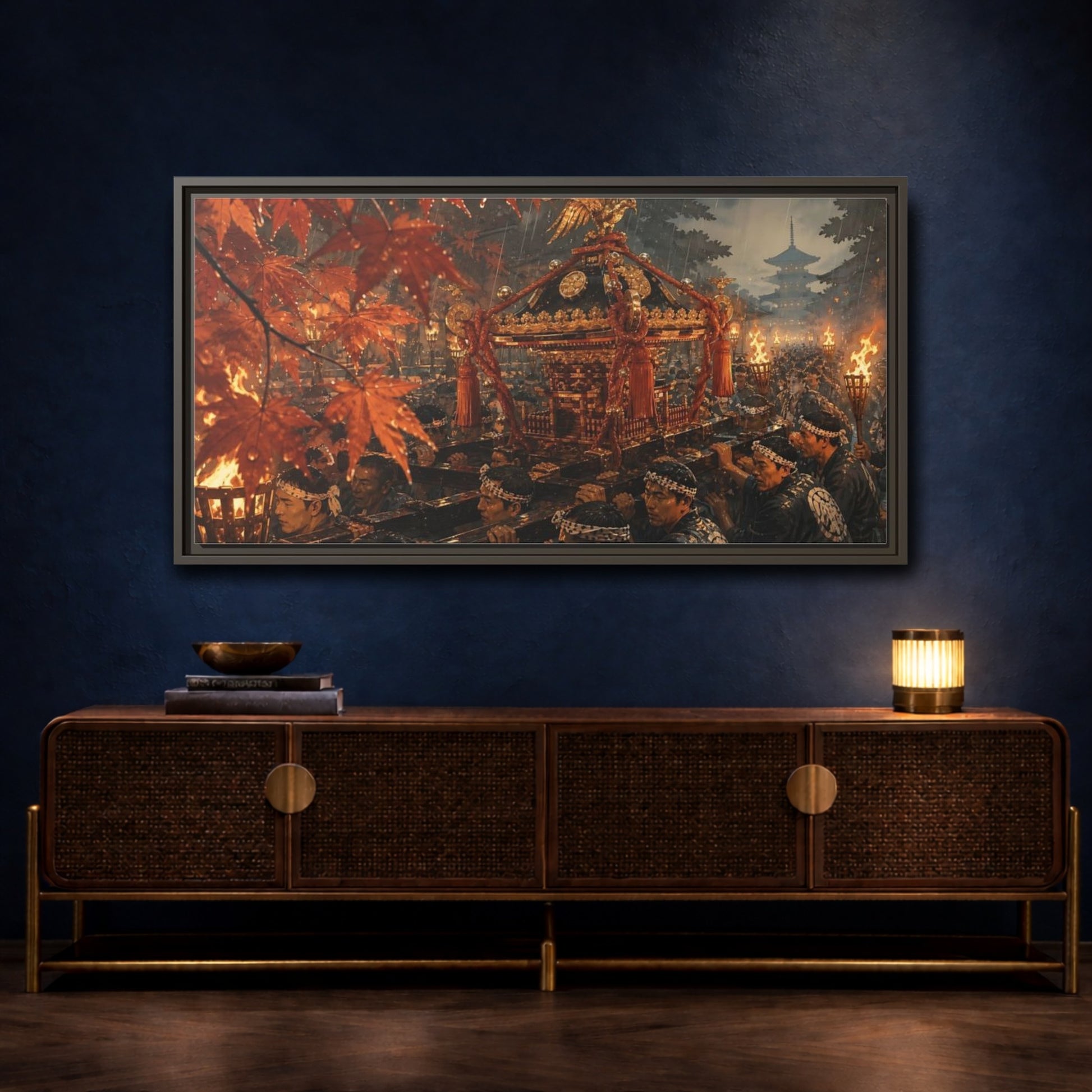 Mockup 4. Lantern-Lit Mikoshi Procession shown as framed canvas print