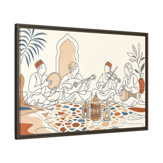 Main Mockup. Lantern Lit Music Circle shown as framed canvas print