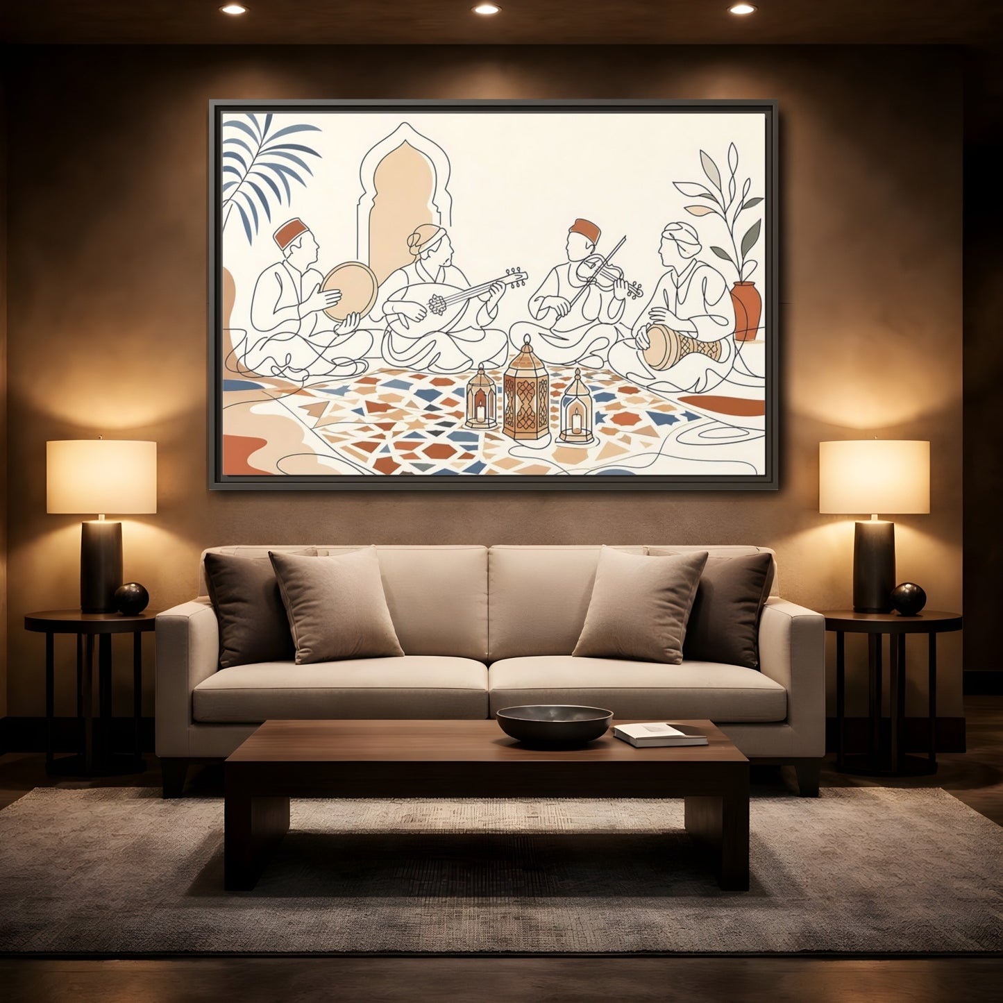 Mockup 2. Lantern Lit Music Circle shown as framed canvas print