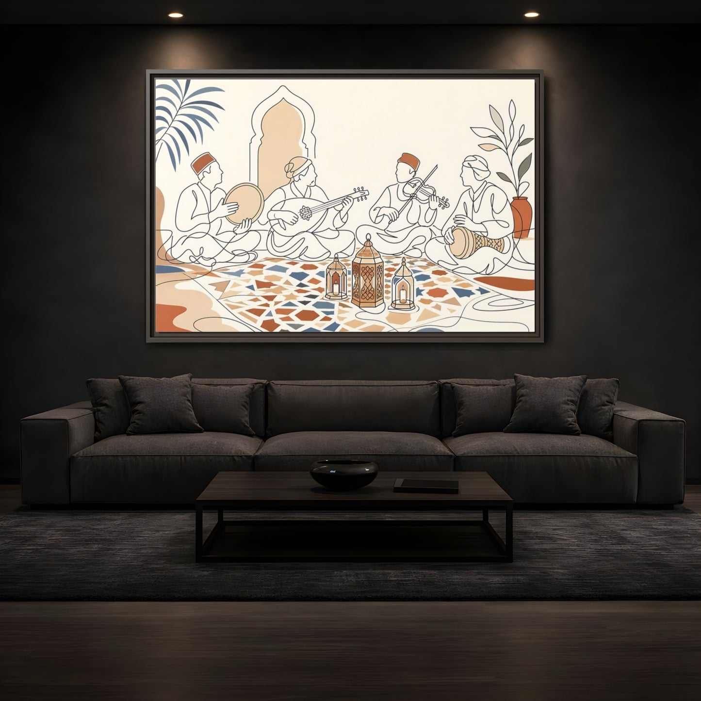 Mockup 3. Lantern Lit Music Circle shown as framed canvas print