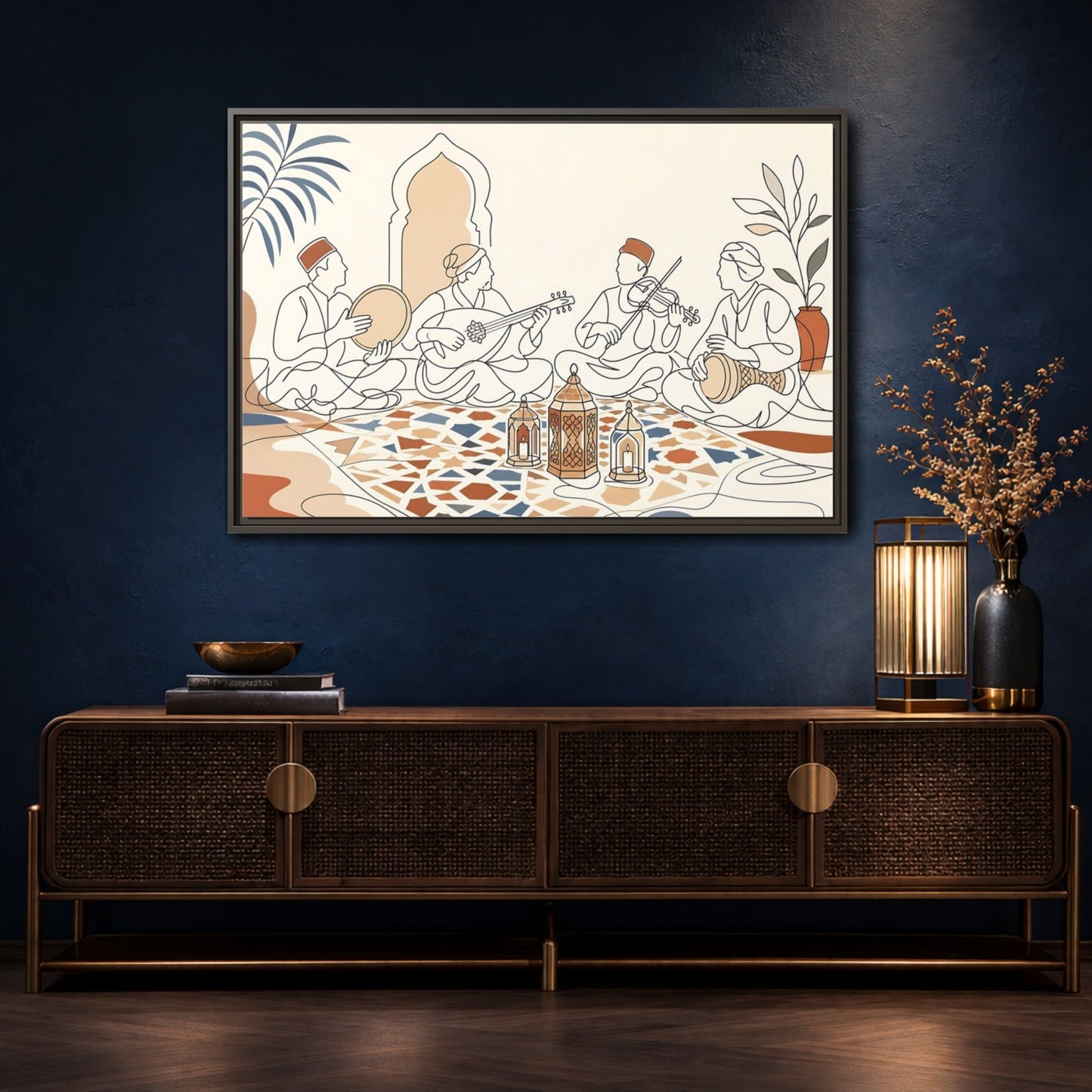 Mockup 4. Lantern Lit Music Circle shown as framed canvas print