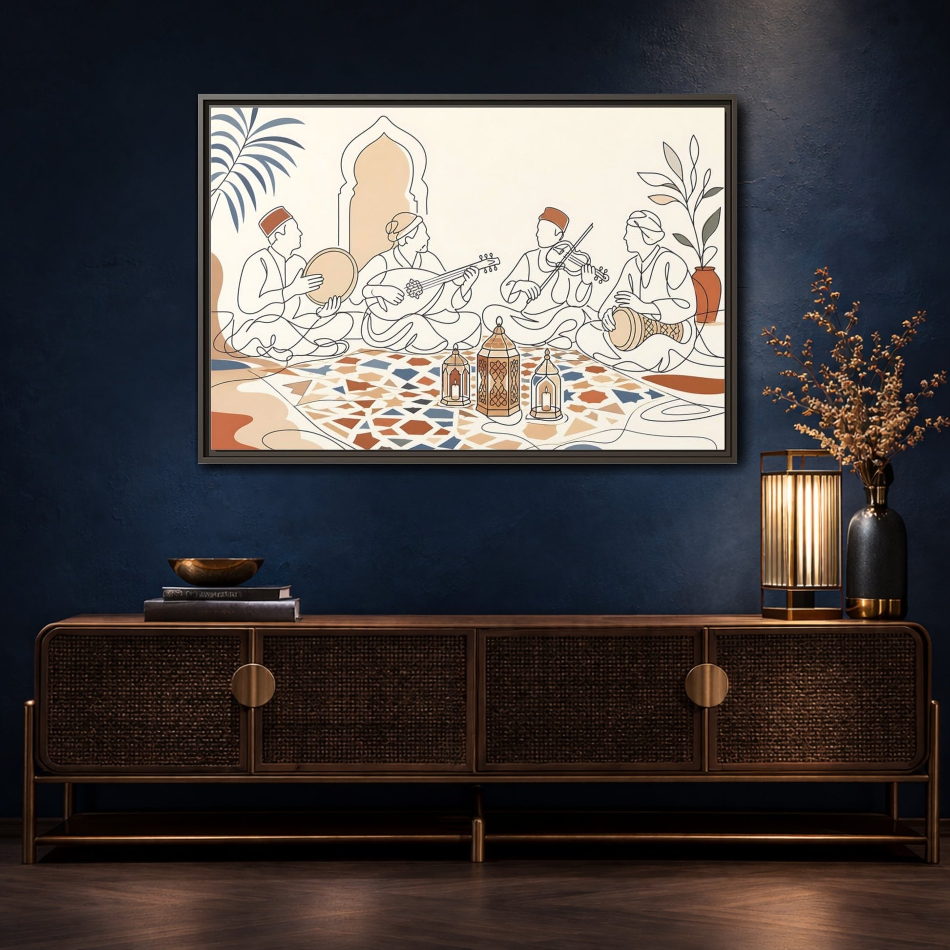 Mockup 4. Lantern Lit Music Circle shown as framed canvas print