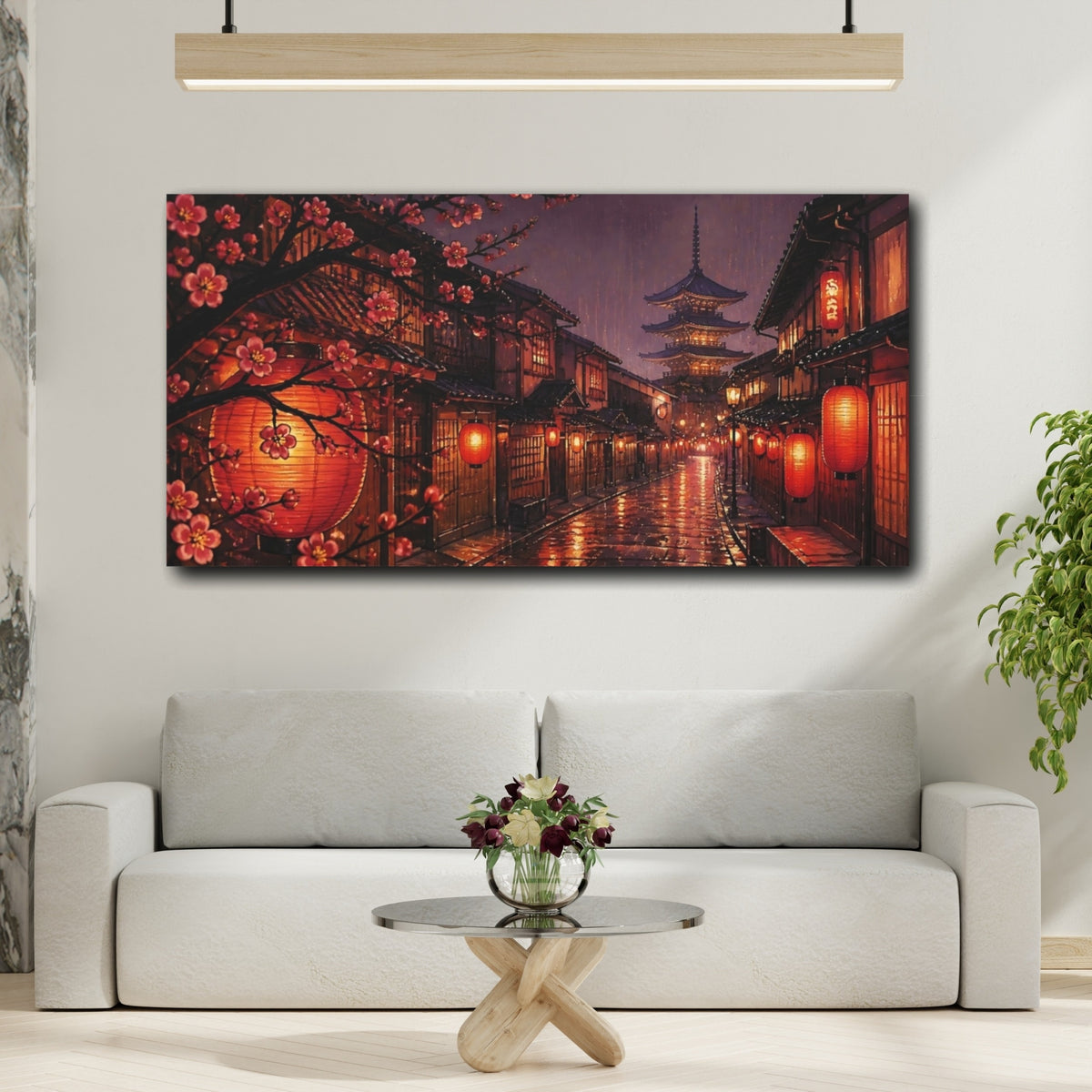 Mockup 2. Lantern-Lit Pagoda Street shown as canvas print
