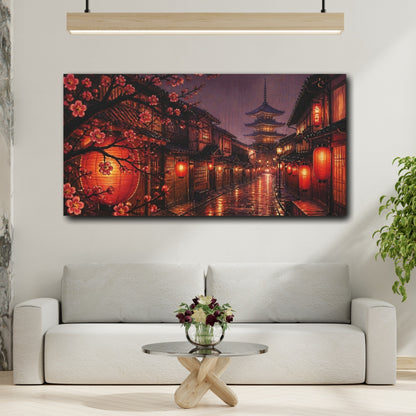 Mockup 2. Lantern-Lit Pagoda Street shown as canvas print