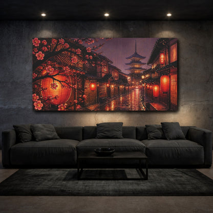 Mockup 3. Lantern-Lit Pagoda Street shown as canvas print