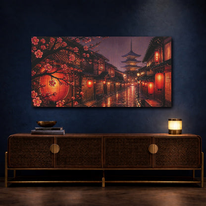 Mockup 4. Lantern-Lit Pagoda Street shown as canvas print