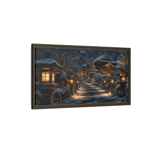 Main Mockup. Lantern-Lit Temple Path shown as framed canvas print