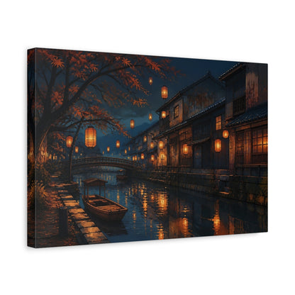Side Mockup 4. Lanterns Over Quiet Canal shown as canvas print