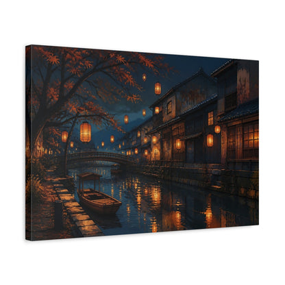 Side Mockup 3. Lanterns Over Quiet Canal shown as canvas print