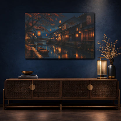 Mockup 4. Lanterns Over Quiet Canal shown as canvas print