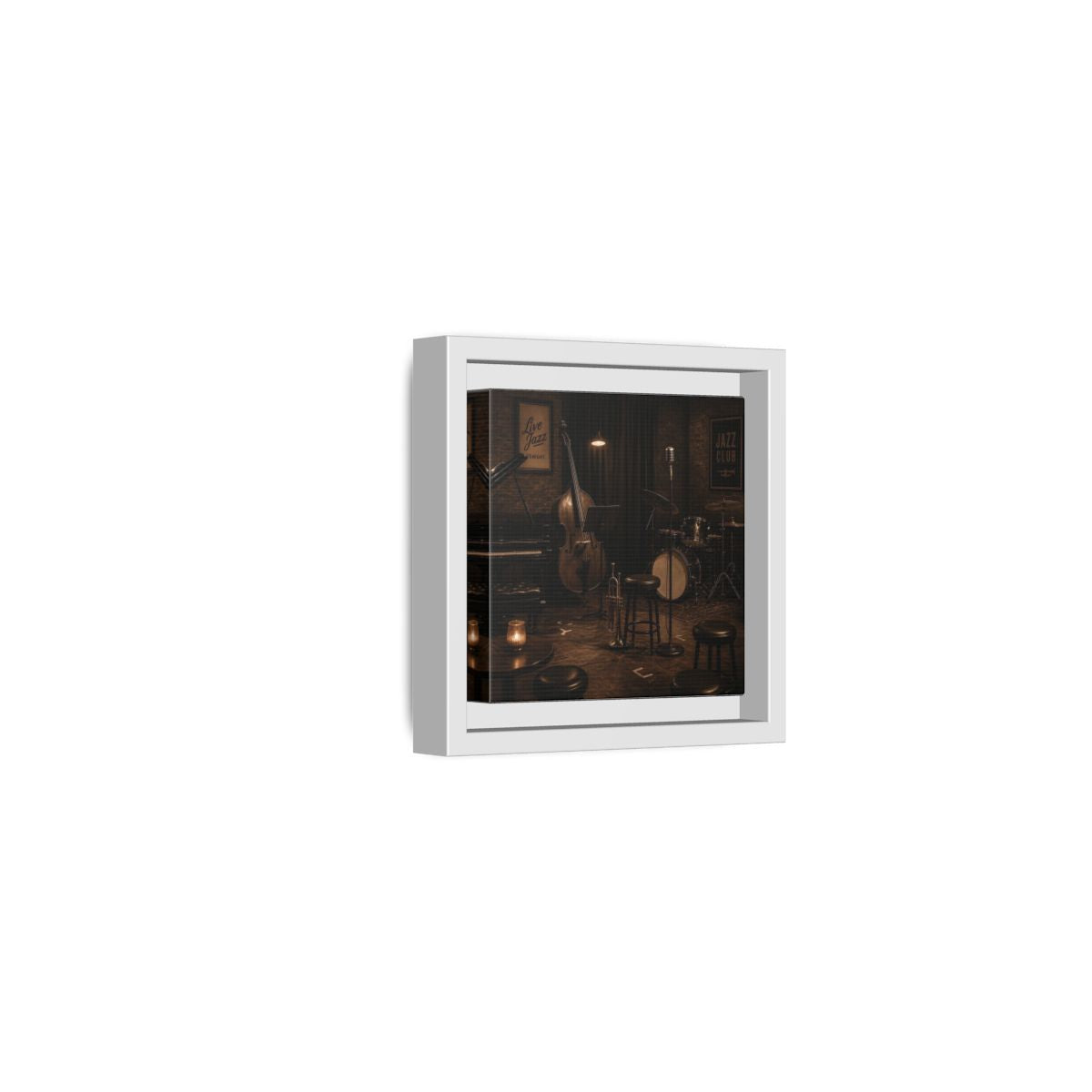 Side Mockup 22. Late Night Jazz Club shown as framed canvas print