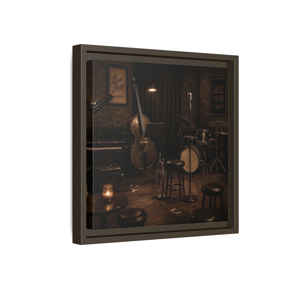 Side Mockup 17. Late Night Jazz Club shown as framed canvas print